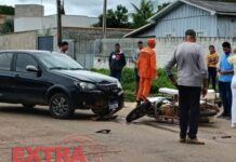 VÍDEO: colisão entre carro e moto deixa entregador de autopeças ferido em Cerejeiras
