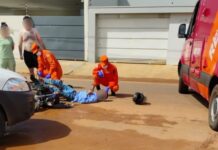 Motociclista fica ferido em colisão com carro durante ultrapassagem em Vilhena