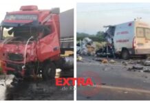 Veja imagens do acidente entre ambulância de Vilhena e carreta na BR-364 próximo a Porto Velho