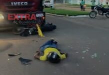 Motociclista com sinais de embriaguez colide com caminhão tanque no centro de Cerejeiras