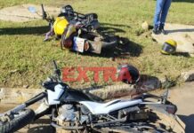 Mototaxista e passageira ficam feridos após colisão entre motos em cruzamento de Vilhena