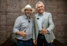 Governador Ronaldo Caiado é recepcionado pelo presidente Alex Redano na 12ª Rondônia Rural Show em Ji-Paraná