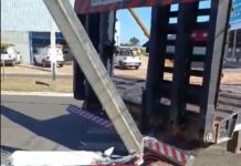 VÍDEO: Carreta quebra poste de energia durante manobra em Vilhena