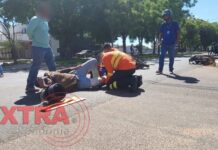 Vídeo: Colisão entre motocicletas deixa dois feridos em Vilhena; um deles quebrou a perna