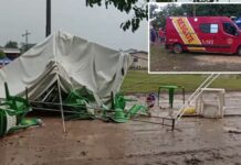 VÍDEOS: vendaval e chuva forte derrubam barracas em torneio e deixam feridos em Vilhena