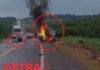 VÍDEO: caminhonete parte ao meio e pega fogo após colisão na BR-364 perto de Pimenta Bueno