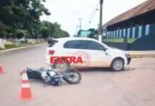 Condutor inabilitado tem moto recolhida após colisão em Vilhena