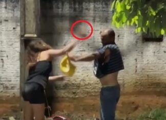 VÍDEO: mulher tem ataque de fúria, agride atual e ex-companheiro a pauladas, pedradas e mordidas em Vilhena