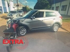 Motociclista fica ferido após colisão com carro no bairro Jardim América em Vilhena