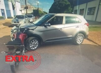 Motociclista fica ferido após colisão com carro no bairro Jardim América em Vilhena