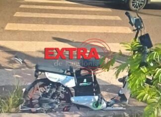 Colisão entre motocicleta e mini motoneta elétrica deixa duas pessoas feridas em Vilhena