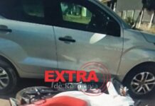 Colisão entre carro e motoneta deixa duas pessoas feridas no Centro de Vilhena