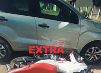 Colisão entre carro e motoneta deixa duas pessoas feridas no Centro de Vilhena