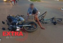 Ciclista com sinais de embriaguez se envolve em acidente com motociclista em Vilhena