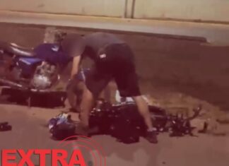 VÍDEO: motociclista joga scooter dentro de vala após se envolver em acidente em Vilhena