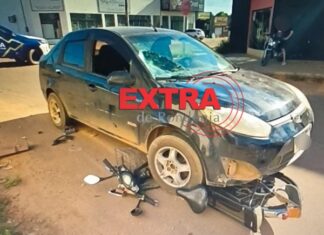 Colisão entre carro e bicicleta elétrica deixa dois feridos em Vilhena; condutor da bicicleta transitava pela contramão