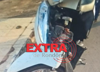 Colisão entre carro e motoneta deixa jovem com nariz fraturado no Centro de Vilhena