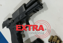 Adolescente é apreendido com pistola 9mm e carregador com 24 munições após perseguição em Vilhena
