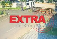 Caminhão avança preferencial e faz motociclista colidir contra poste no bairro 5º BEC em Vilhena